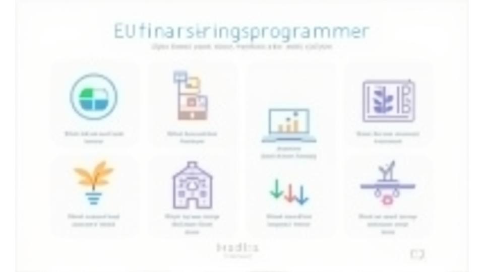 Illustrasjon av en sammenligningstabell for EU-finansieringsprogrammer, som viser nøkkeldata og relevans for norsk næringsliv.