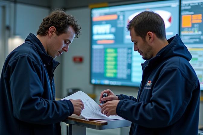 Engineers collaborating on a maritime sensor system