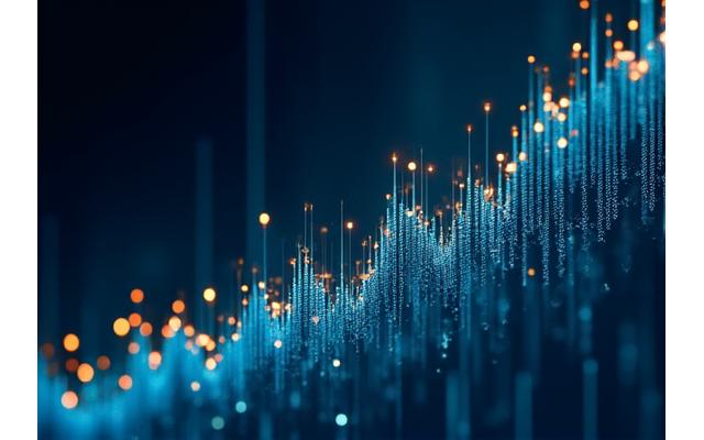 En kompleks graf eller et diagram som representerer dataanalyse med fokus på finansielle projeksjoner og effektkvantifisering, med fargede akser og datapunktlinjer i Firvions merkevarefarger.