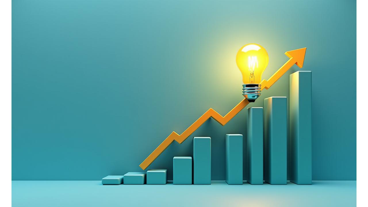 Illustration of upward-trending financial charts and a lightbulb, symbolizing successful growth and innovative solutions for clients.